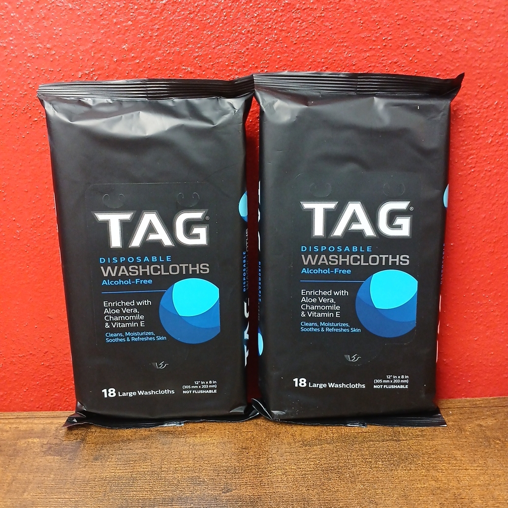 Lot of 2 TAG 18ct Disposable Washcloths, Alcohol-Free, 12x8"